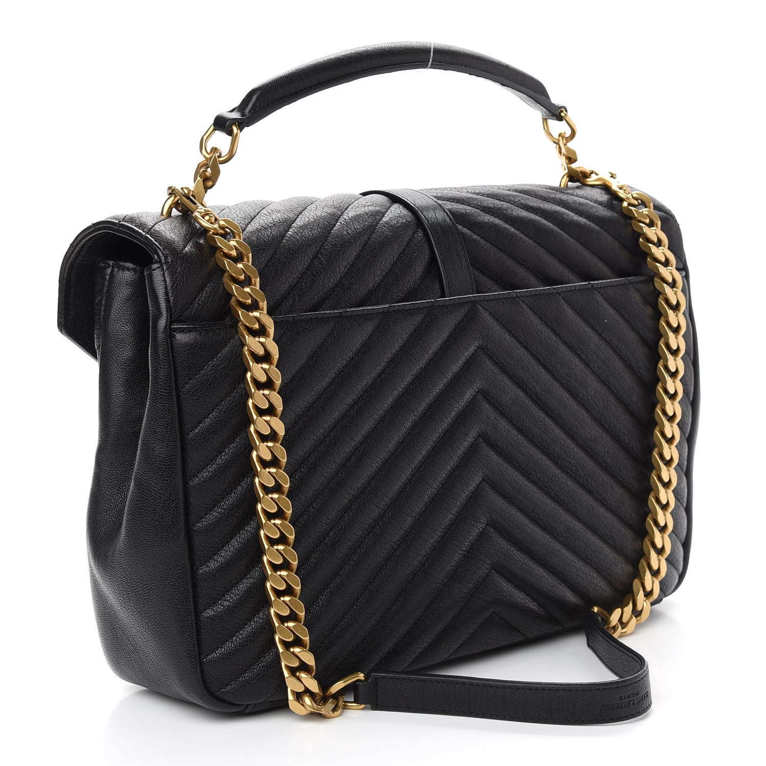 Saint Laurent Sheepskin Matelasse Chevron Monogram Large College Satchel Black 3 of 9