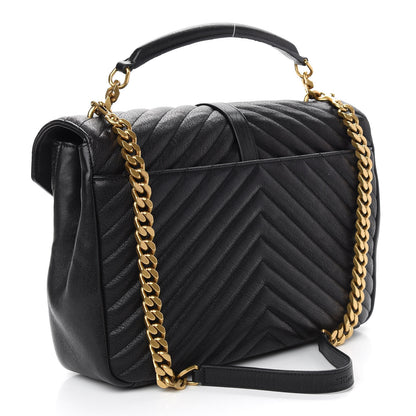 Saint Laurent Sheepskin Matelasse Chevron Monogram Large College Satchel Black 3 of 9