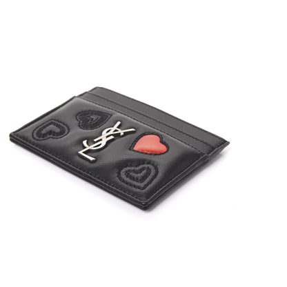 Saint Laurent Calfskin Heart Embossed Card Case Black 6 of 9