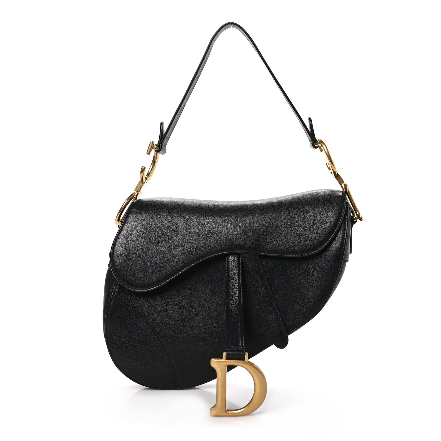 Shiny Goatskin Saddle Bag Black