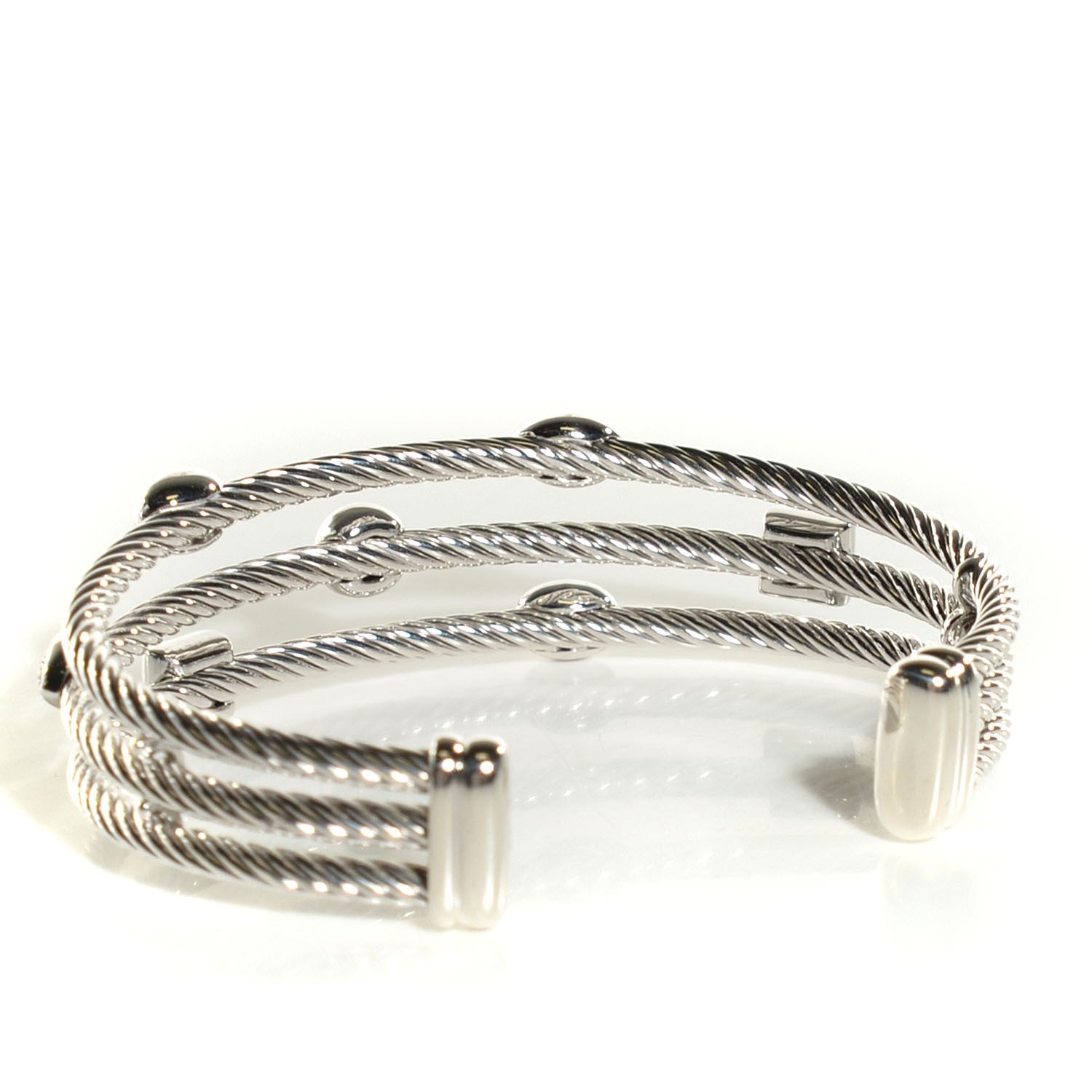 David Yurman Sterling Silver Diamond Three Row Confetti Cuff Bracelet 3 of 6