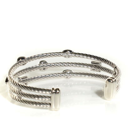 David Yurman Sterling Silver Diamond Three Row Confetti Cuff Bracelet 3 of 6