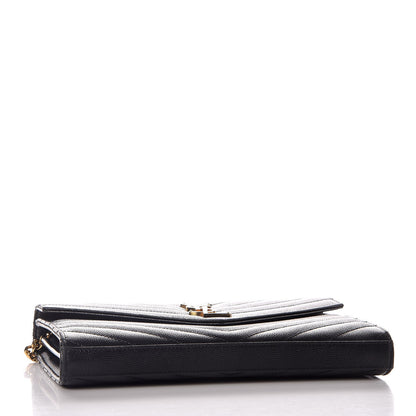 Saint Laurent Grain De Poudre Matelasse Chevron Monogram Chain Wallet Black 4 of 7