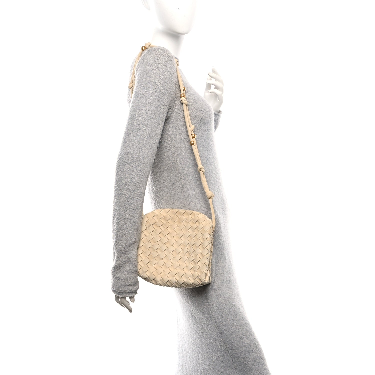 Bottega Veneta Suede Intrecciato Small Loop Camera Bag Sand 2 of 12