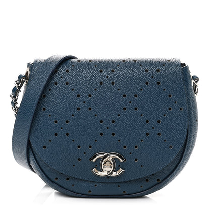 Chanel Caviar Perforated Messenger Bag Navy 1 of 10