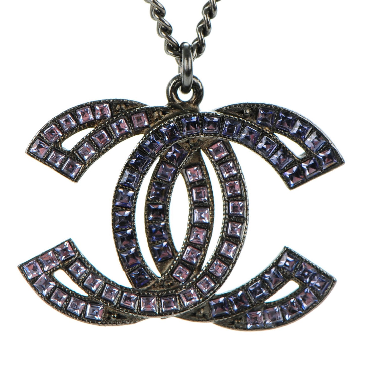 Crystal Baguette CC Necklace Purple Pink