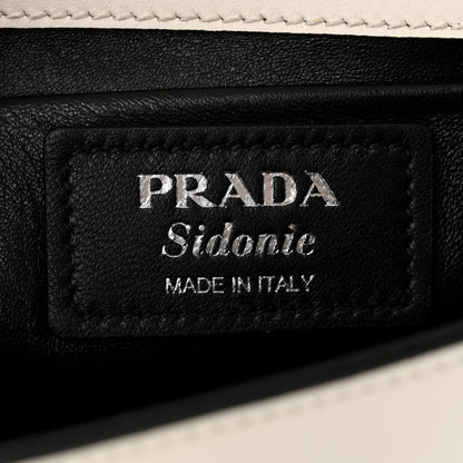 Prada City Calfskin Small Sidonie Shoulder Bag White Black 6 of 11