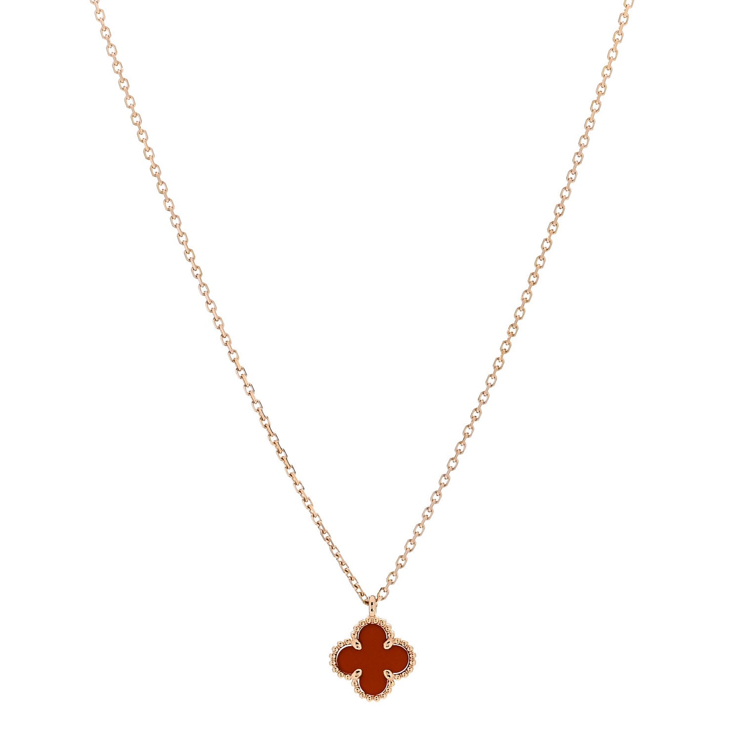 18K Rose Gold Carnelian Sweet Alhambra Pendant Necklace