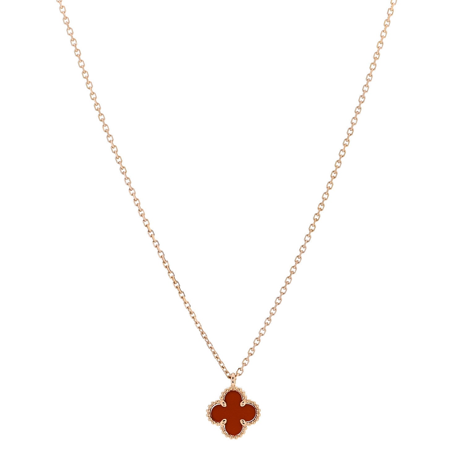 Van Cleef & Arpels 18K Rose Gold Carnelian Sweet Alhambra Pendant Necklace 1 of 6