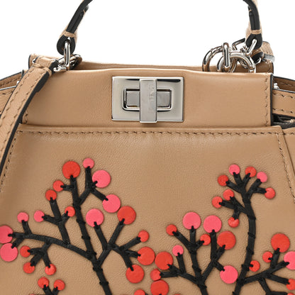 Fendi Shiny Nappa Botanical Garden Embroidered Micro Peekaboo Iconic Satchel Cuoio Rosso 8 of 10