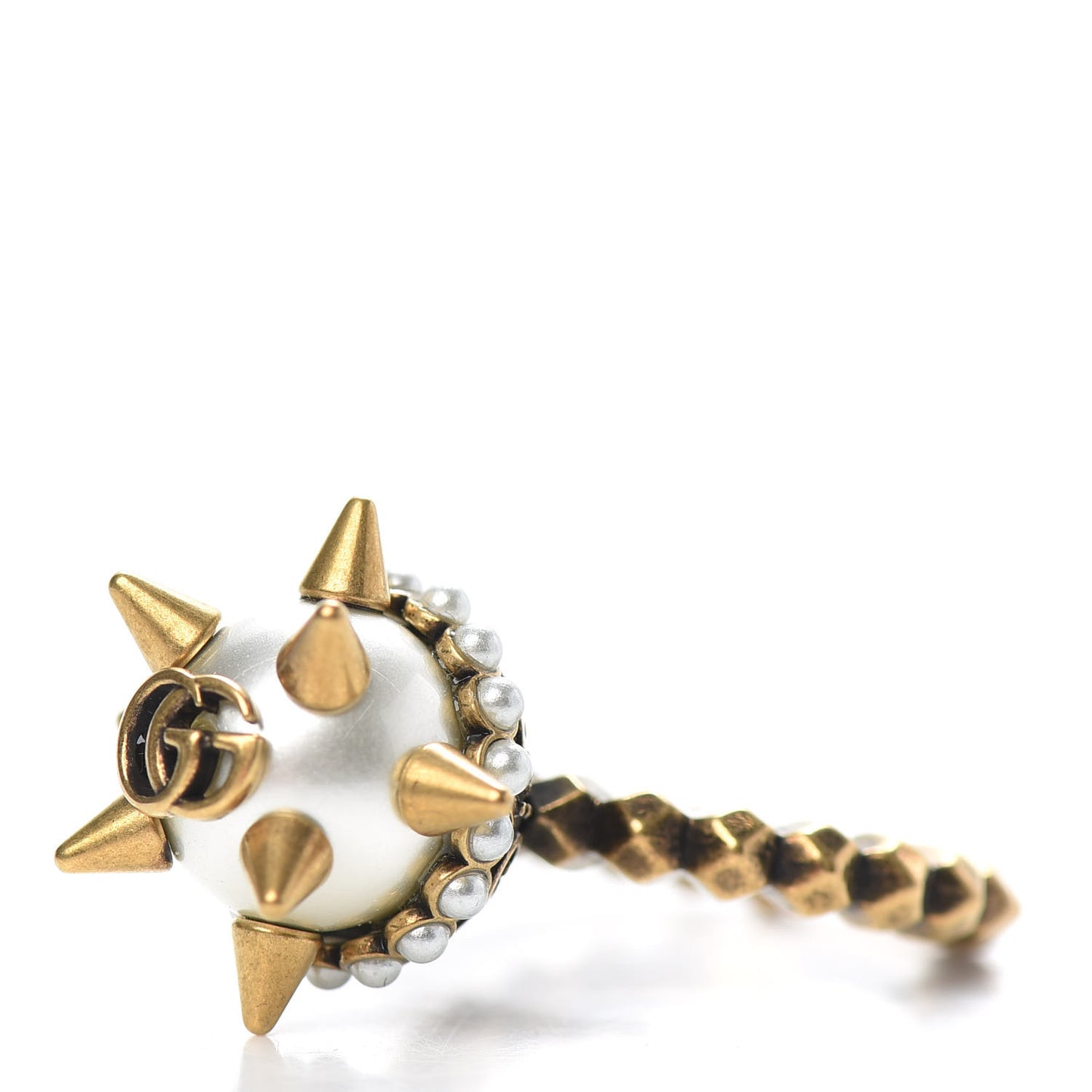 Metal Pearl Studded Ring M Aged Gold