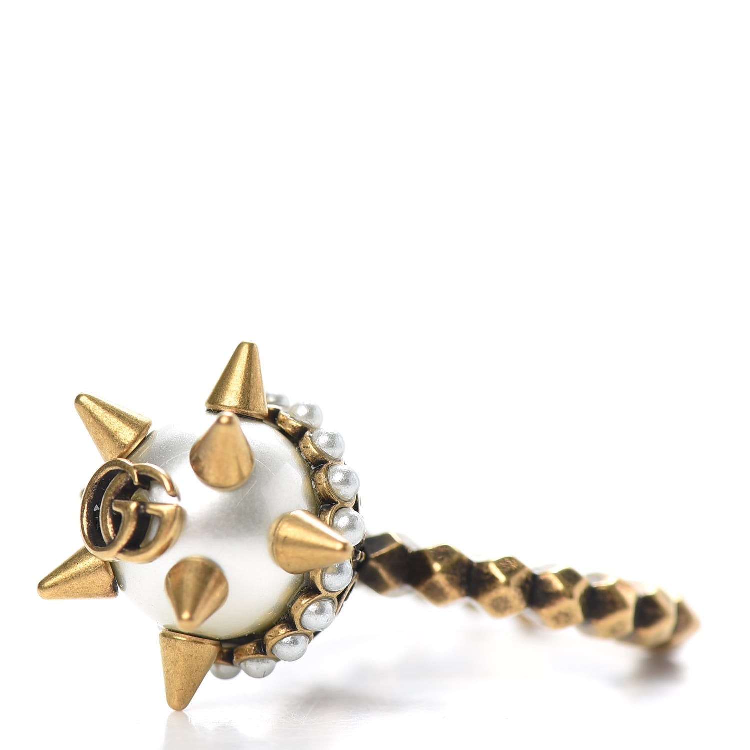 Gucci Metal Pearl Studded Ring M Aged Gold 3 of 6