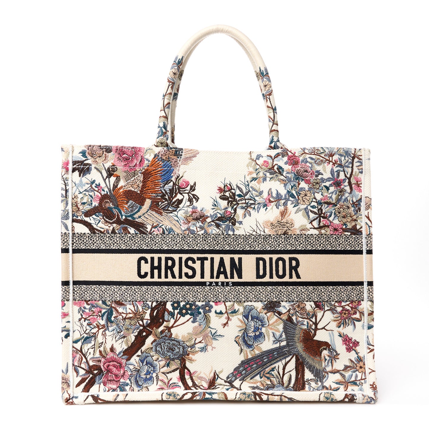 Canvas Embroidered Large Jardin D'Hiver Book Tote Latte Multicolor