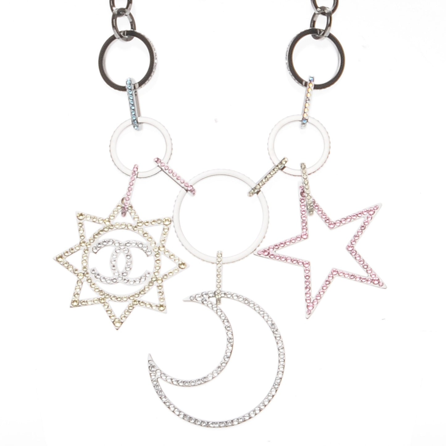 Ruthenium Crystal CC Star Moon Star Necklace