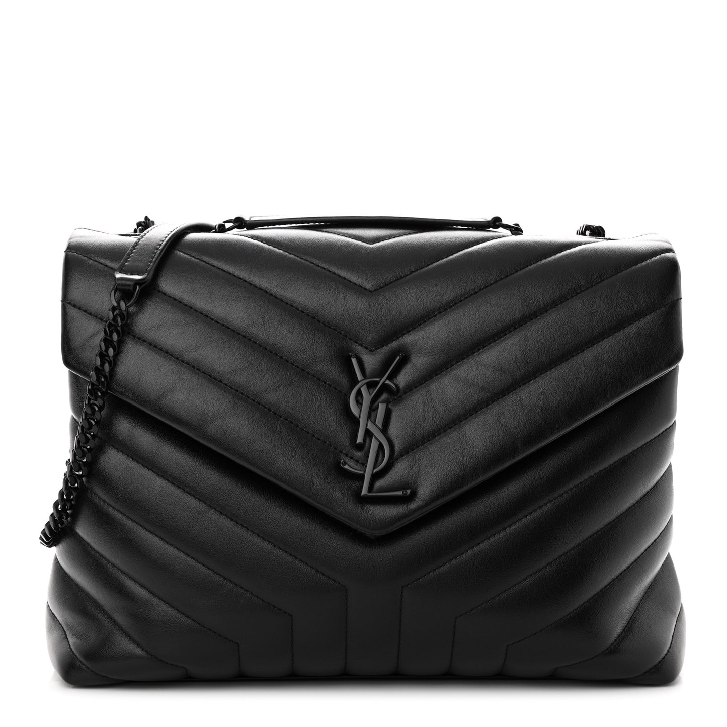 Calfskin Y Quilted Monogram Monochrome Medium Loulou Chain Satchel Black