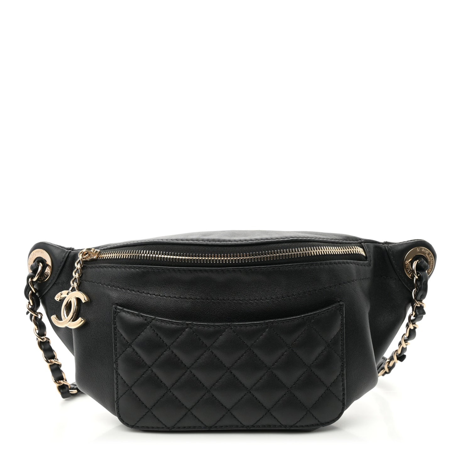 Lambskin Quilted Waist Bag Fanny Pack Black