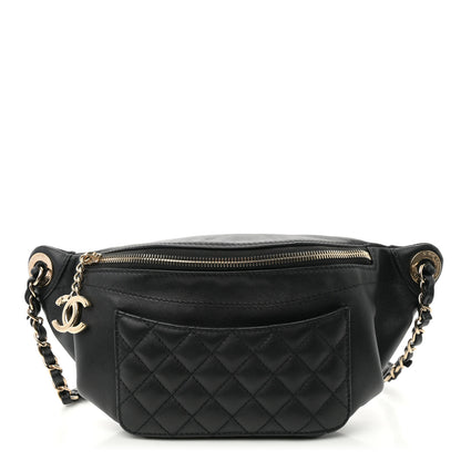 Chanel Lambskin Quilted Waist Bag Fanny Pack Black 1 of 10