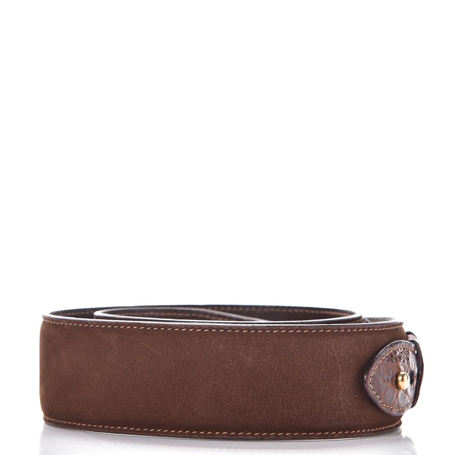 Gucci Suede Crocodile Horsebit Selleria Belt 85 34 Brown 3 of 4