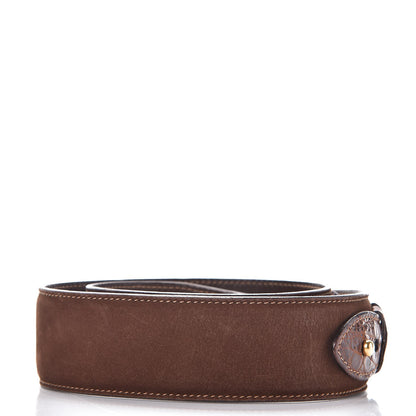 Gucci Suede Crocodile Horsebit Selleria Belt 85 34 Brown 3 of 4