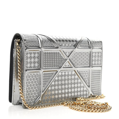 Christian Dior Metallic Patent Micro-Cannage Diorama Wallet on Chain Pouch Silver 2 of 10