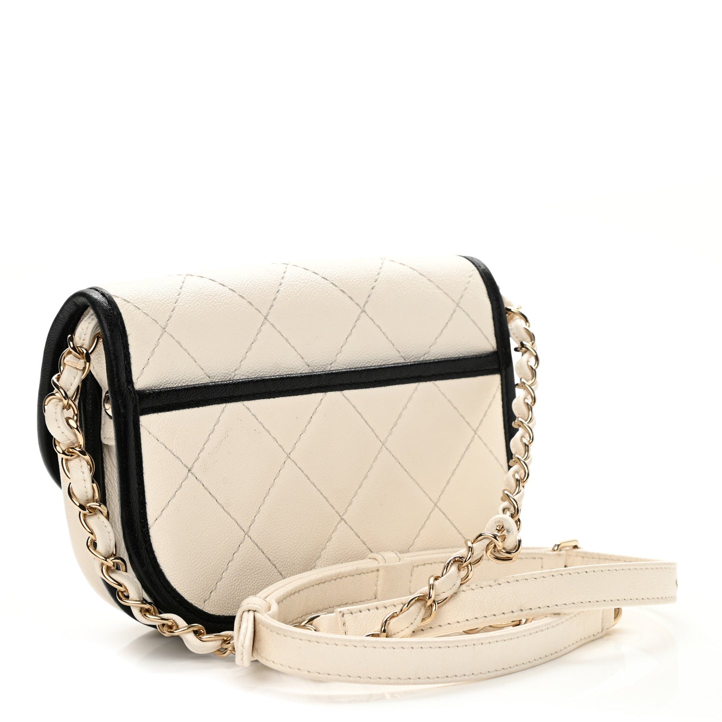 Caviar Quilted Mini Round Messenger Flap White Black