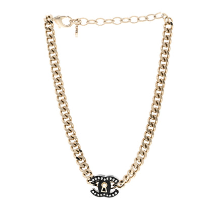 Chanel Crystal Pearl CC Lock Short Necklace Gold Black 3 of 6