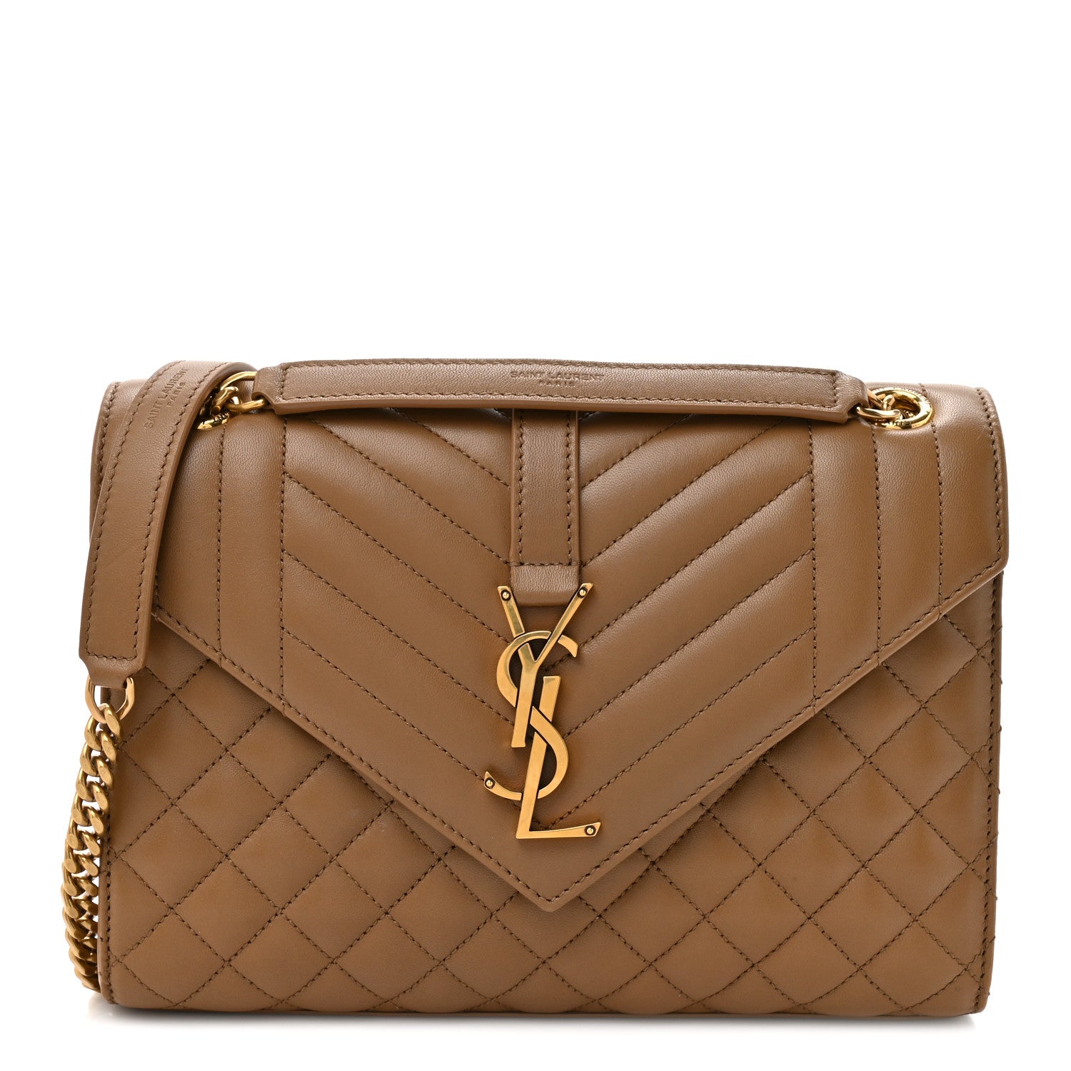 Saint Laurent Lambskin Mixed Matelasse Triquilt Medium Monogram Satchel Dark Cork 1 of 14