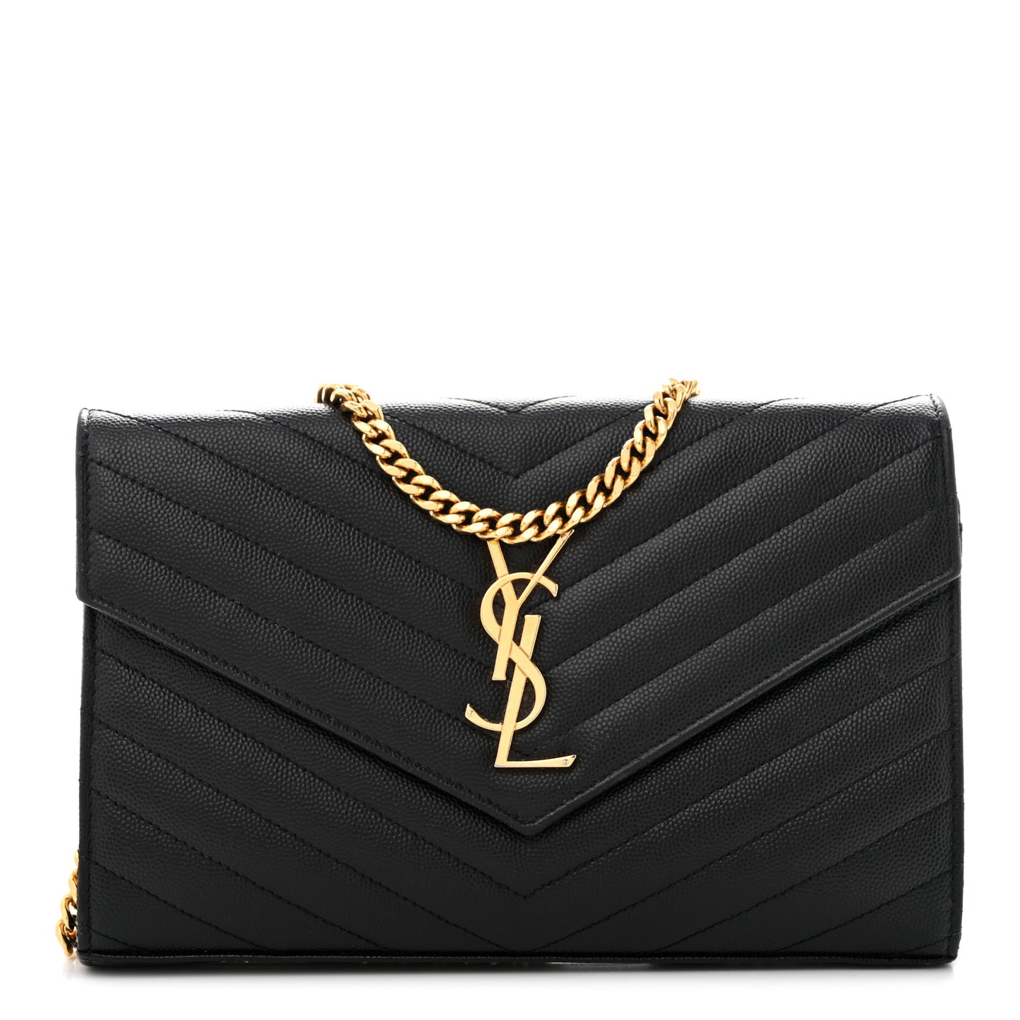 Grain De Poudre Matelasse Chevron Monogram Chain Wallet Black