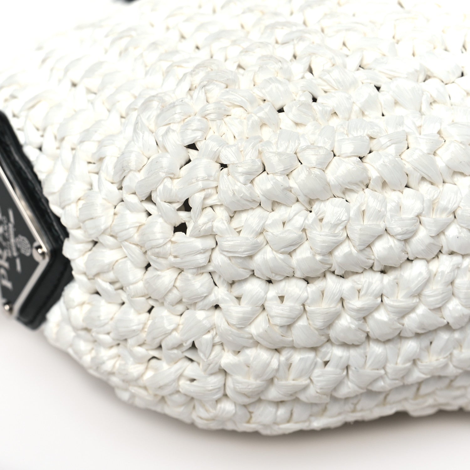 Prada Yarn Raffia Effect Crochet Embroidered Small Logo Tote White 7 of 9