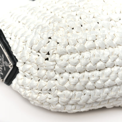 Prada Yarn Raffia Effect Crochet Embroidered Small Logo Tote White 7 of 9
