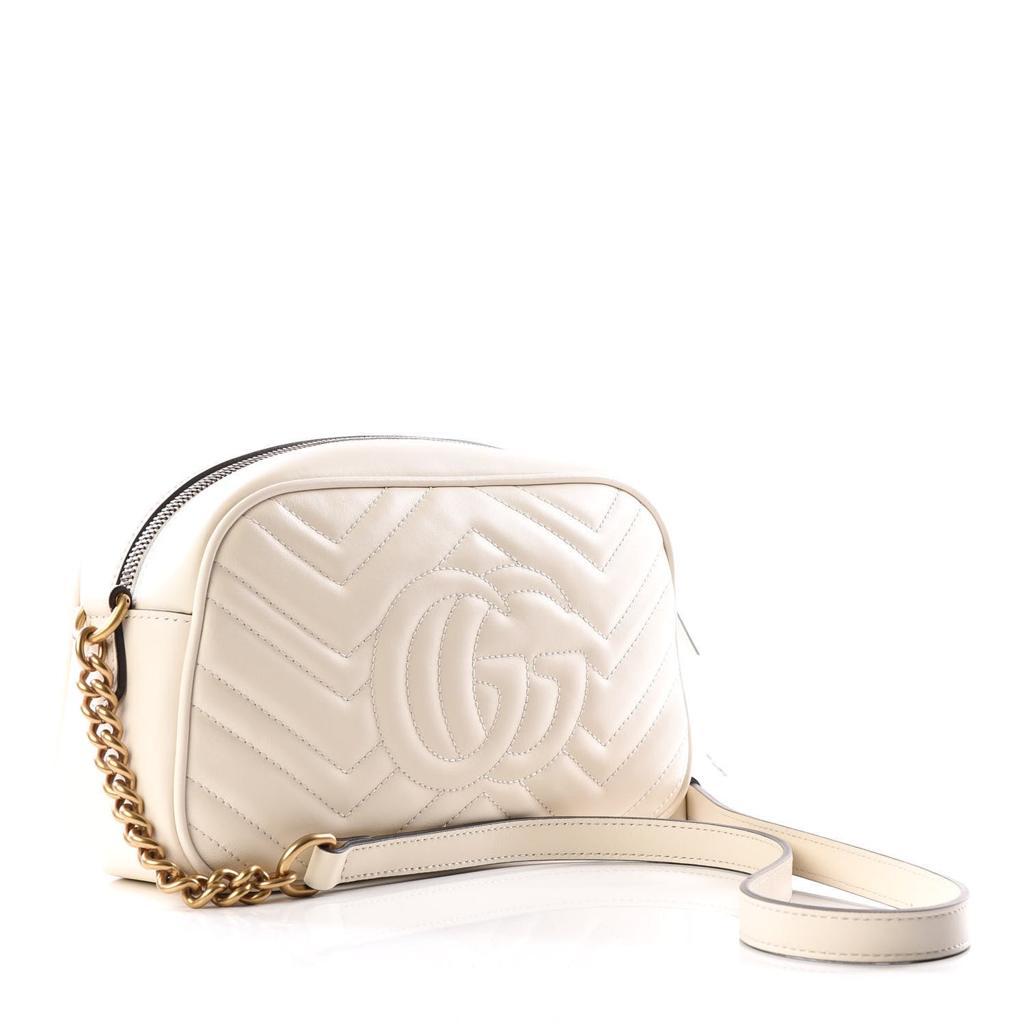 Calfskin Matelasse Small GG Marmont Chain Shoulder Bag White