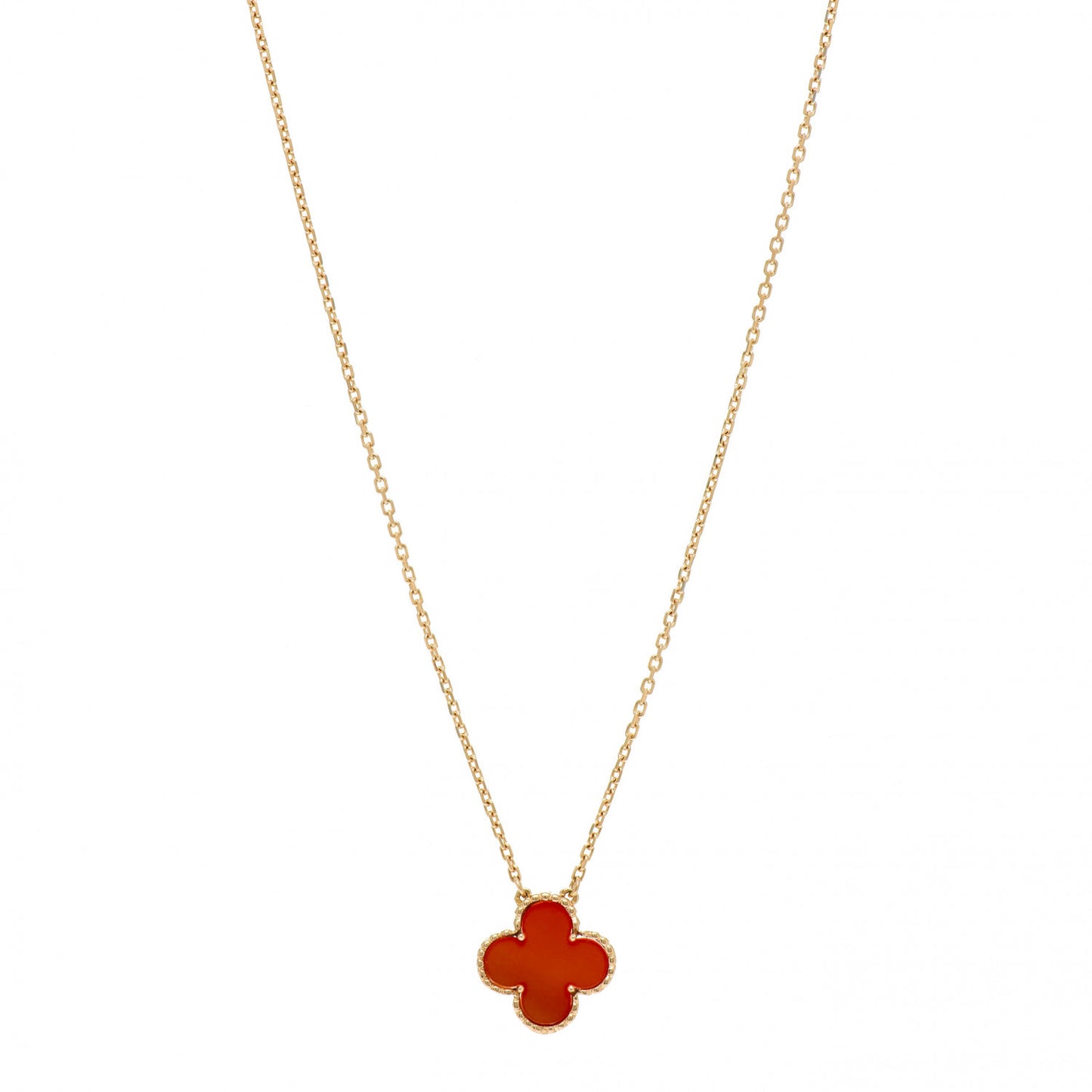 18K Yellow Gold Carnelian Vintage Alhambra Pendant Necklace