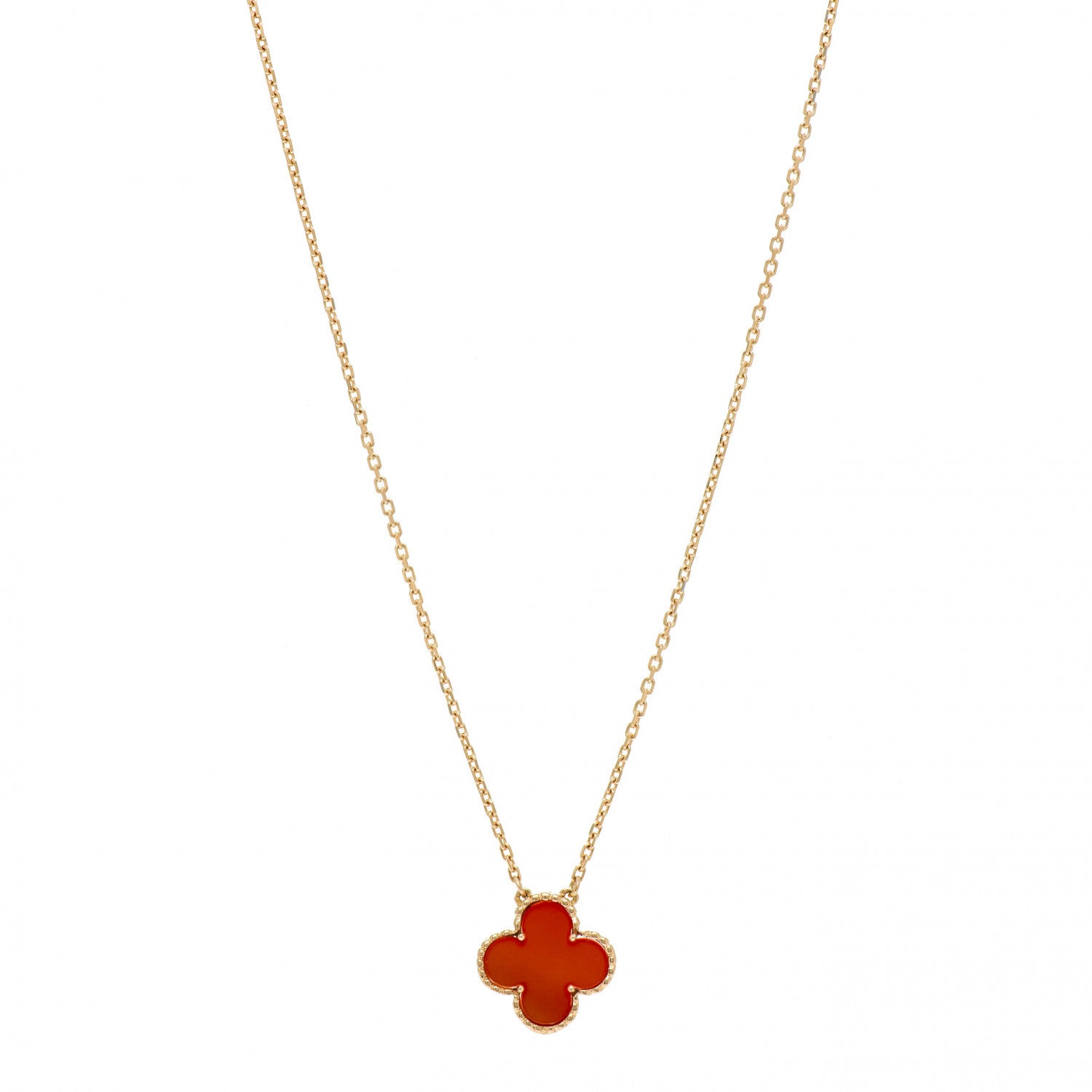 Van Cleef & Arpels 18K Yellow Gold Carnelian Vintage Alhambra Pendant Necklace 1 of 4