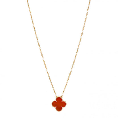 Van Cleef & Arpels 18K Yellow Gold Carnelian Vintage Alhambra Pendant Necklace 1 of 4