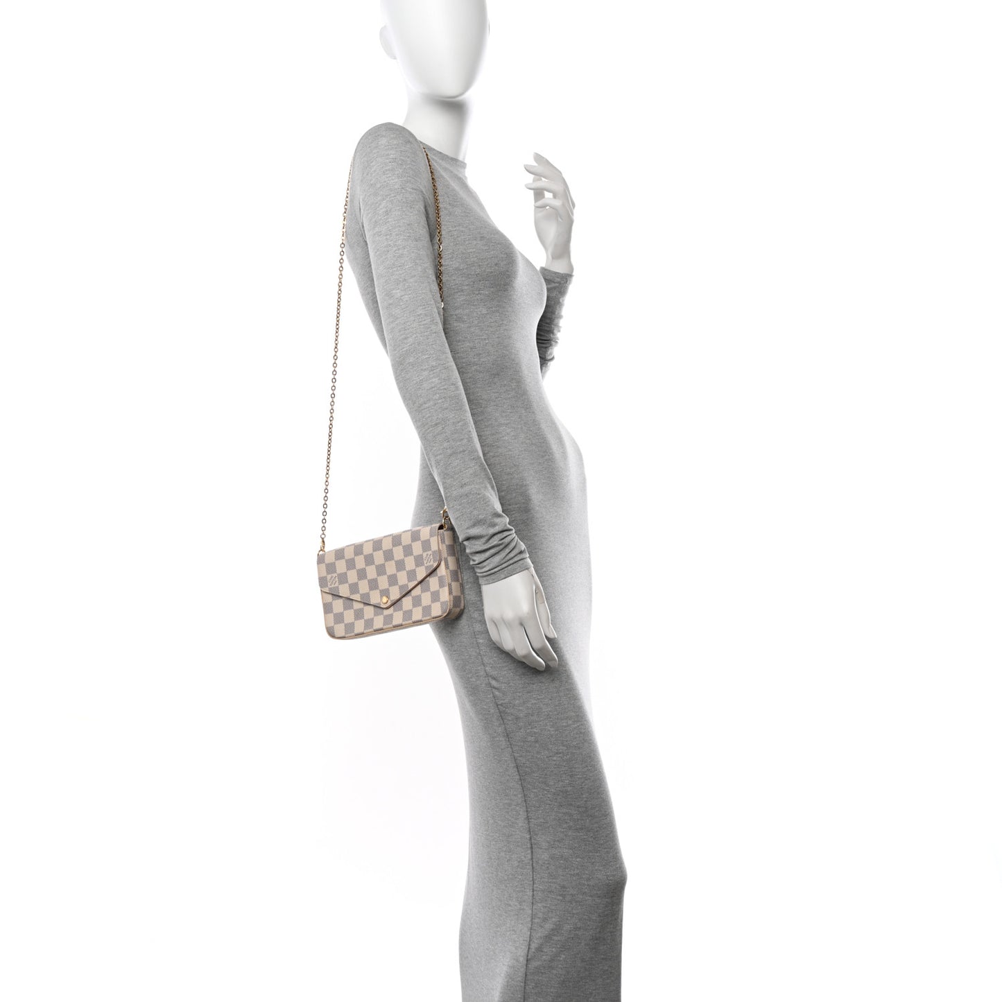 Damier Azur Pochette Felicie Chain Wallet Rose Ballerine