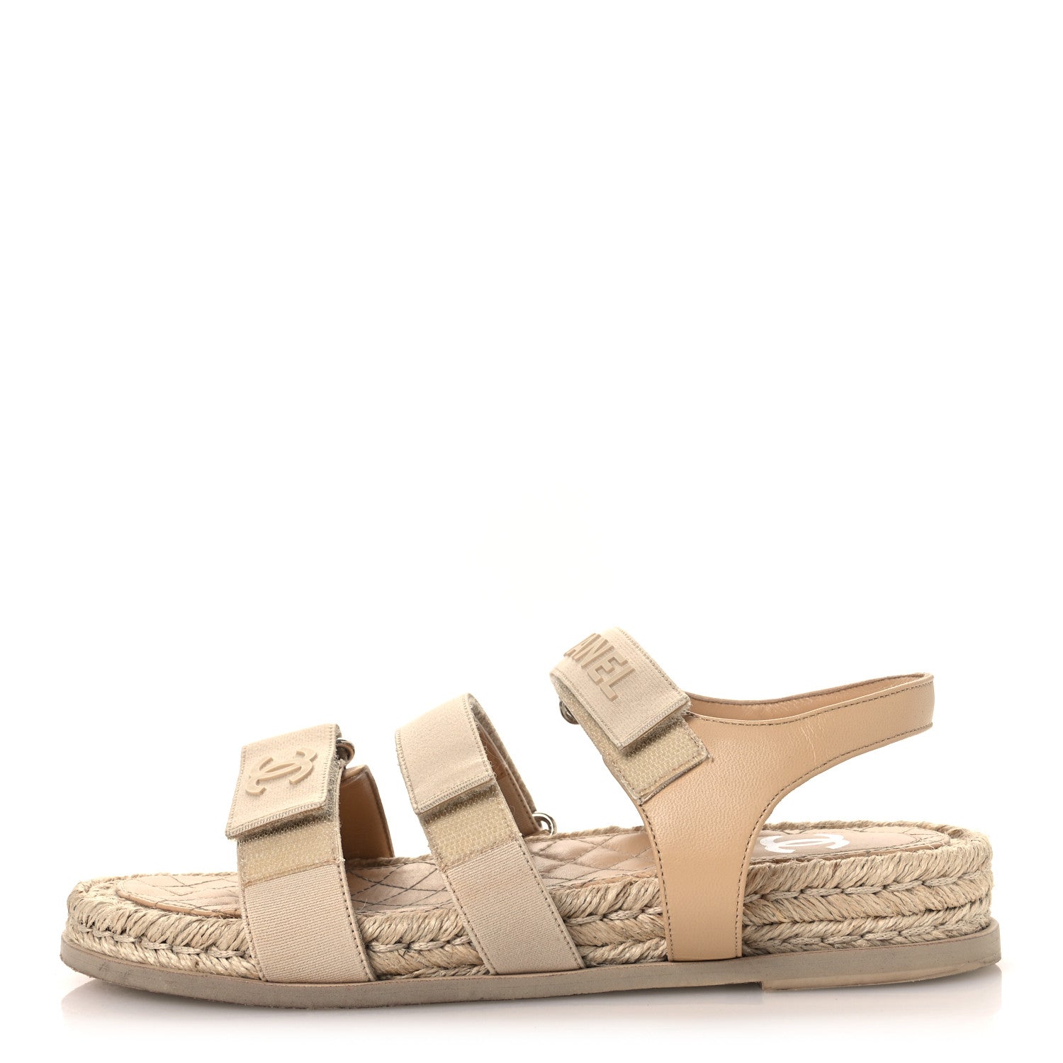 Chanel Stretch Fabric Lambskin CC Flat Sandals 39 Beige 1 of 12