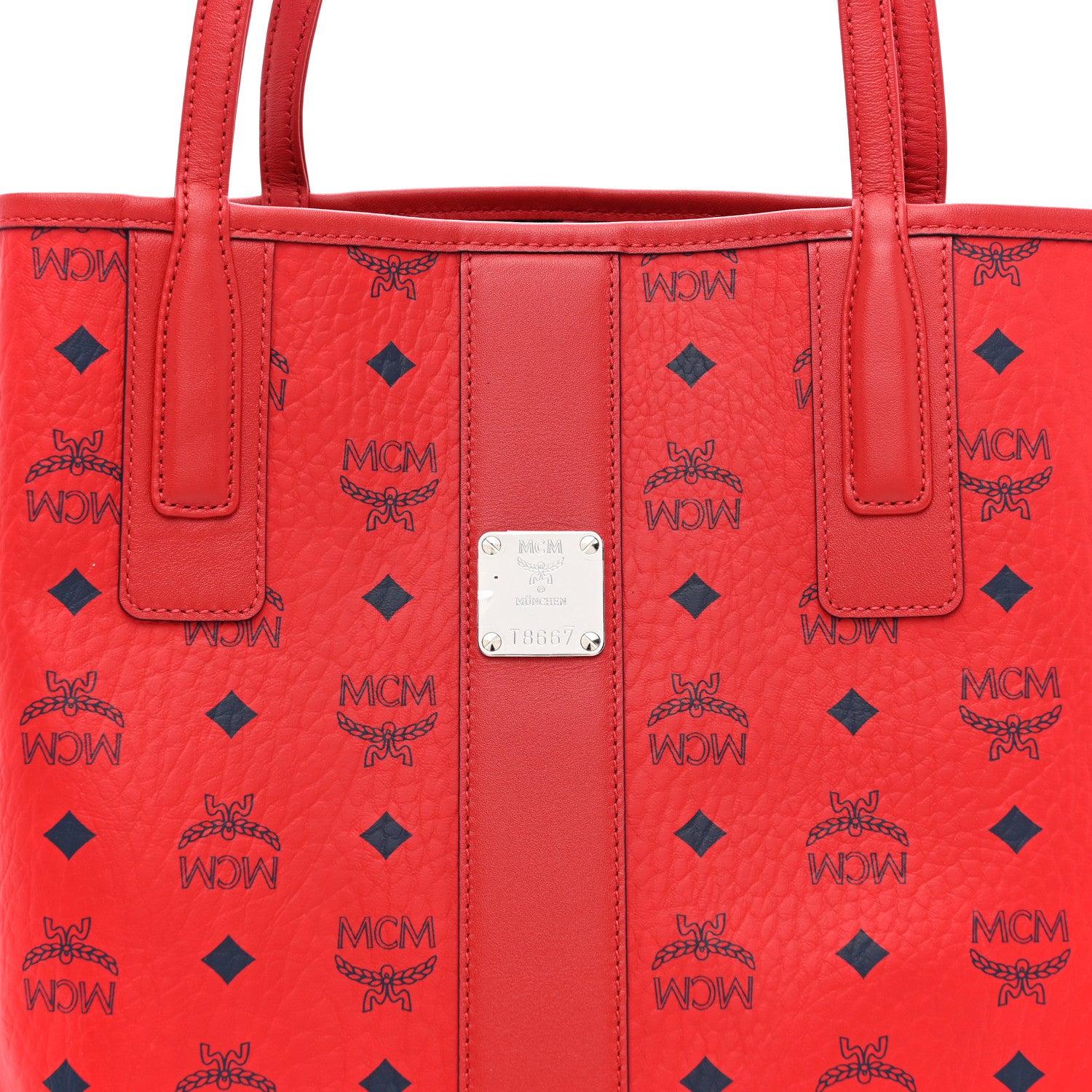 MCM Visetos Medium Liz Reversible Shopper Tote Candy Red 11 of 17