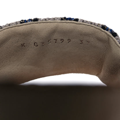Chanel Tweed Mixed Fibers Cork CC Mule Sandal 37 Navy Blue White Blue 8 of 8