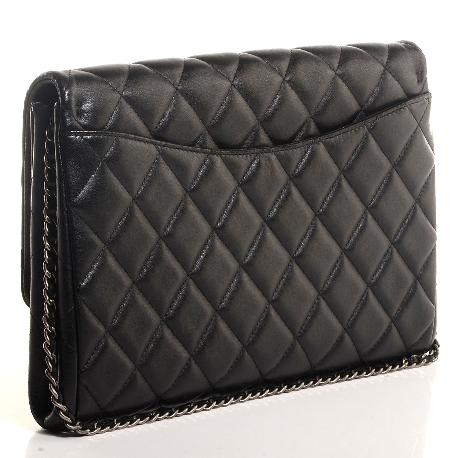 Chanel Lambskin Quilted Clutch With Chain Flap Black 3 of 8