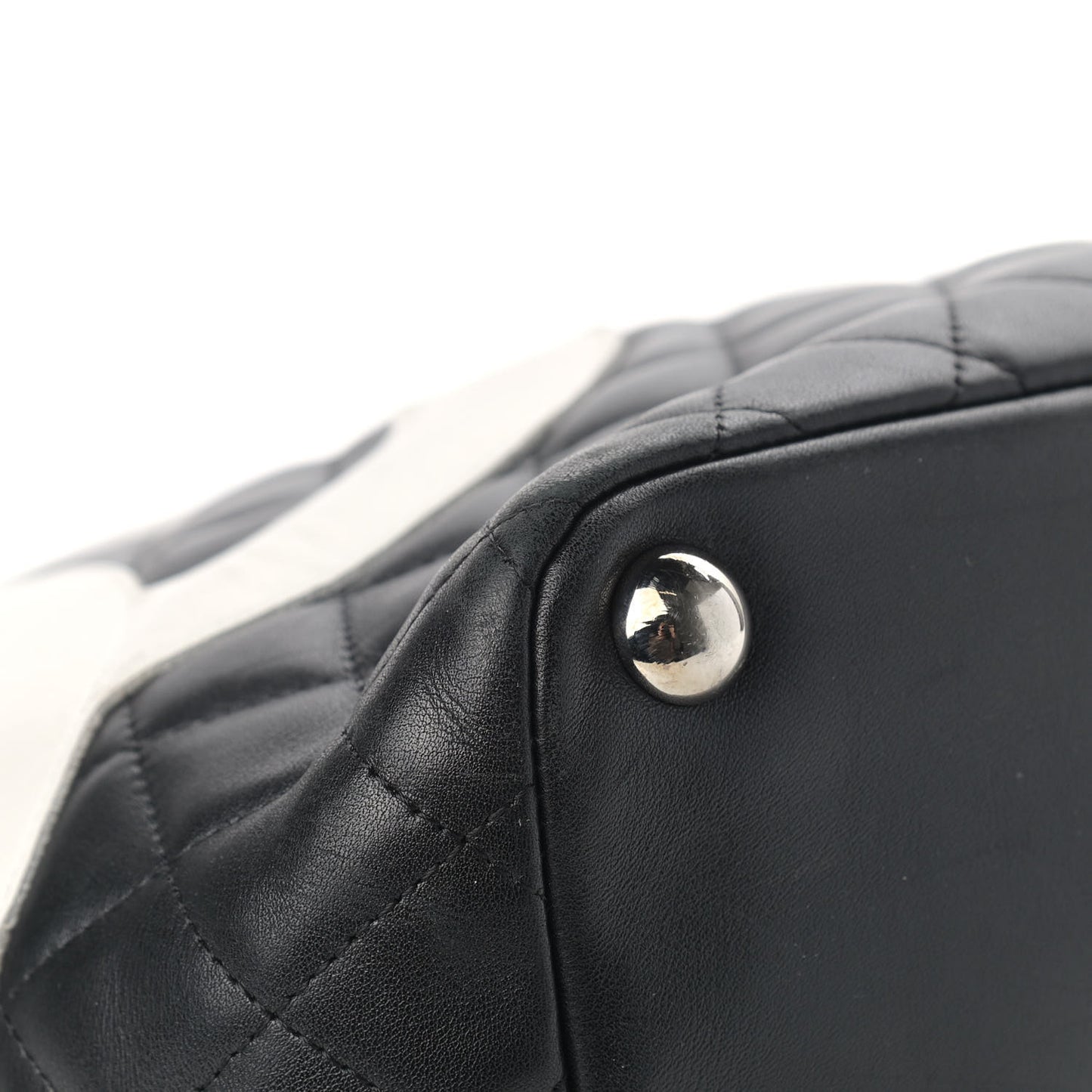 Calfskin Quilted Medium Cambon Tote Black White