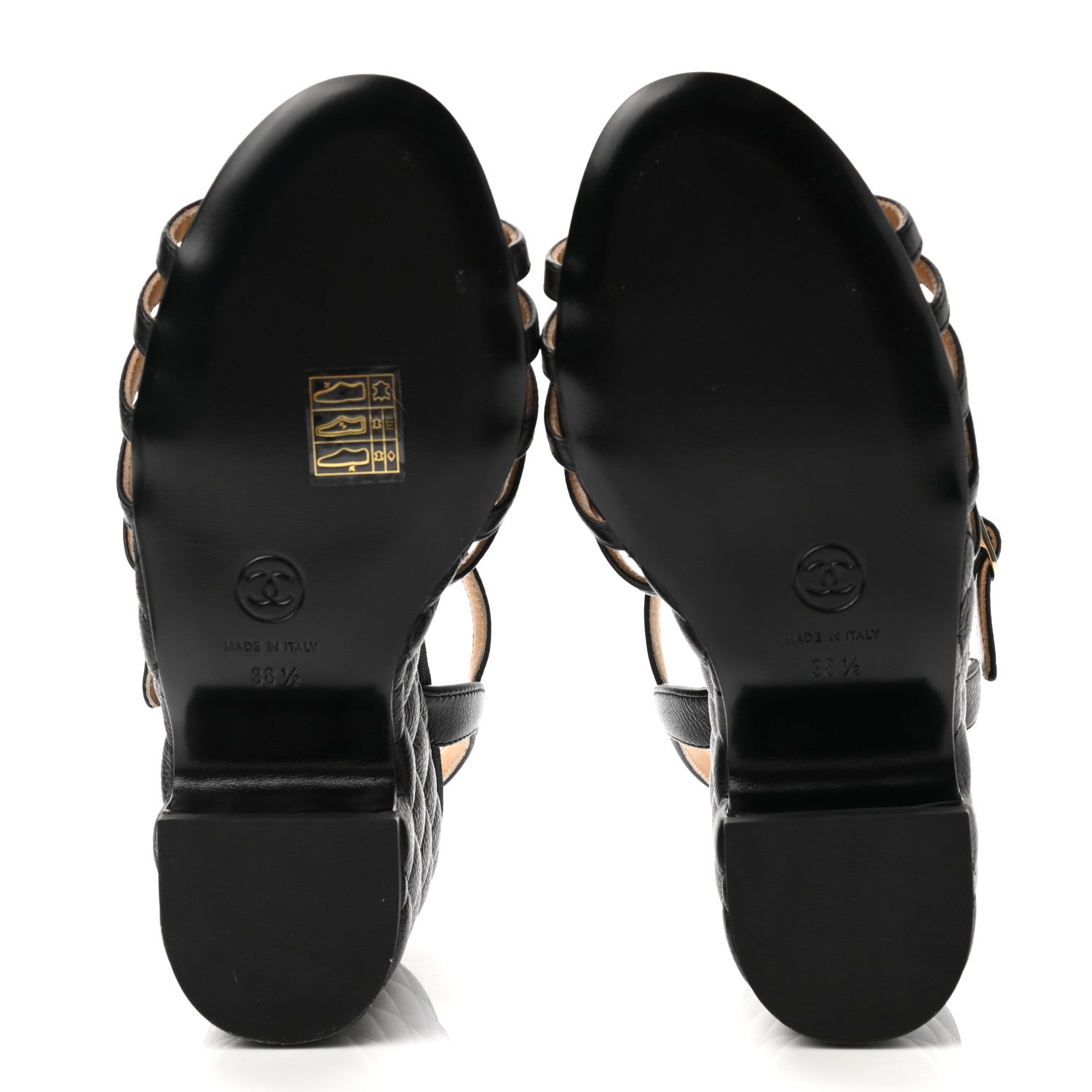 Chanel Grained Calfskin Quilted Wedge Sandals 38.5 Black 5 of 9