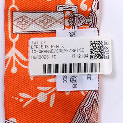 Hermes Silk Etriers Remix Twilly Orange Creme Beige 4 of 4