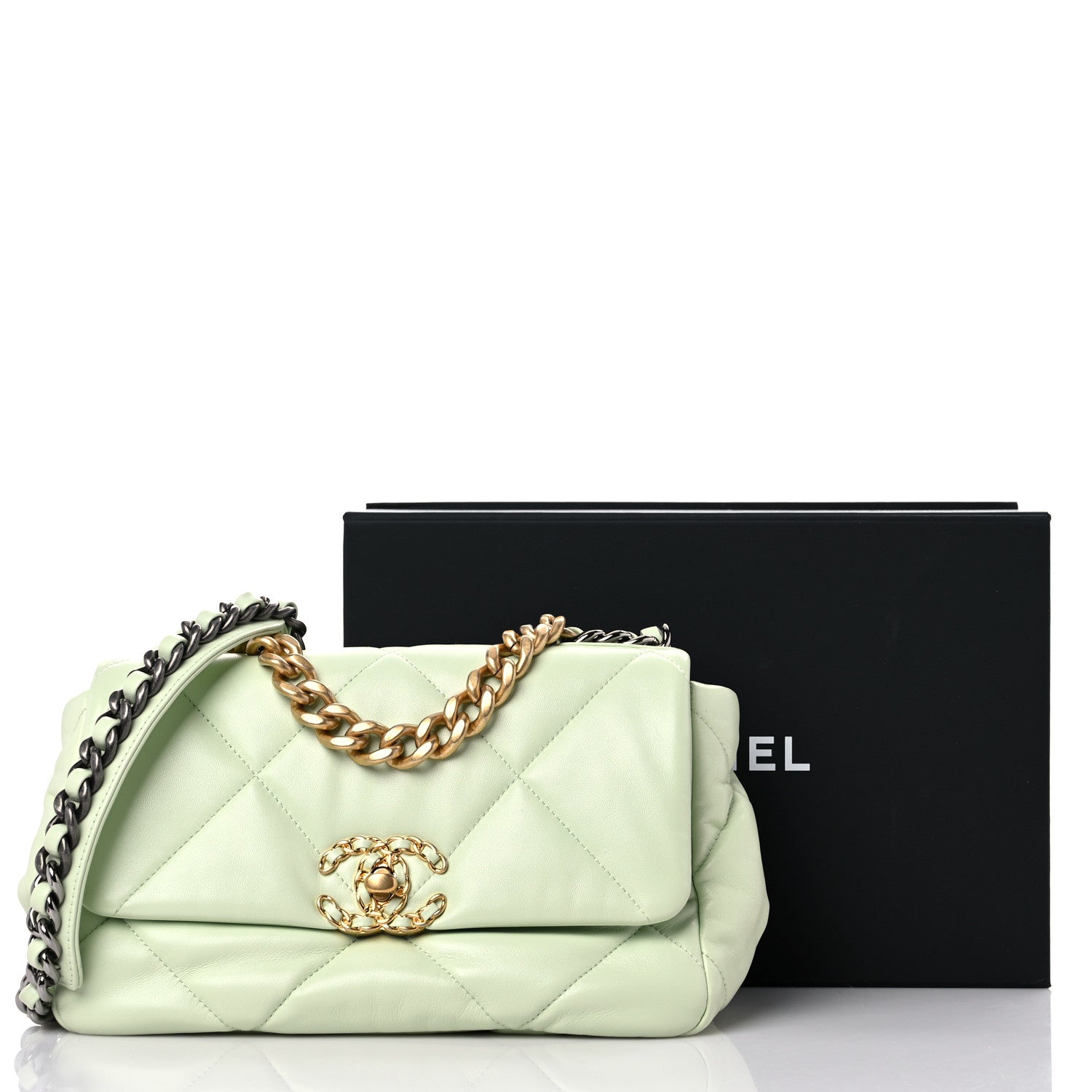 Chanel Goatskin Quilted Medium Chanel 19 Flap Light Green 10 of 10