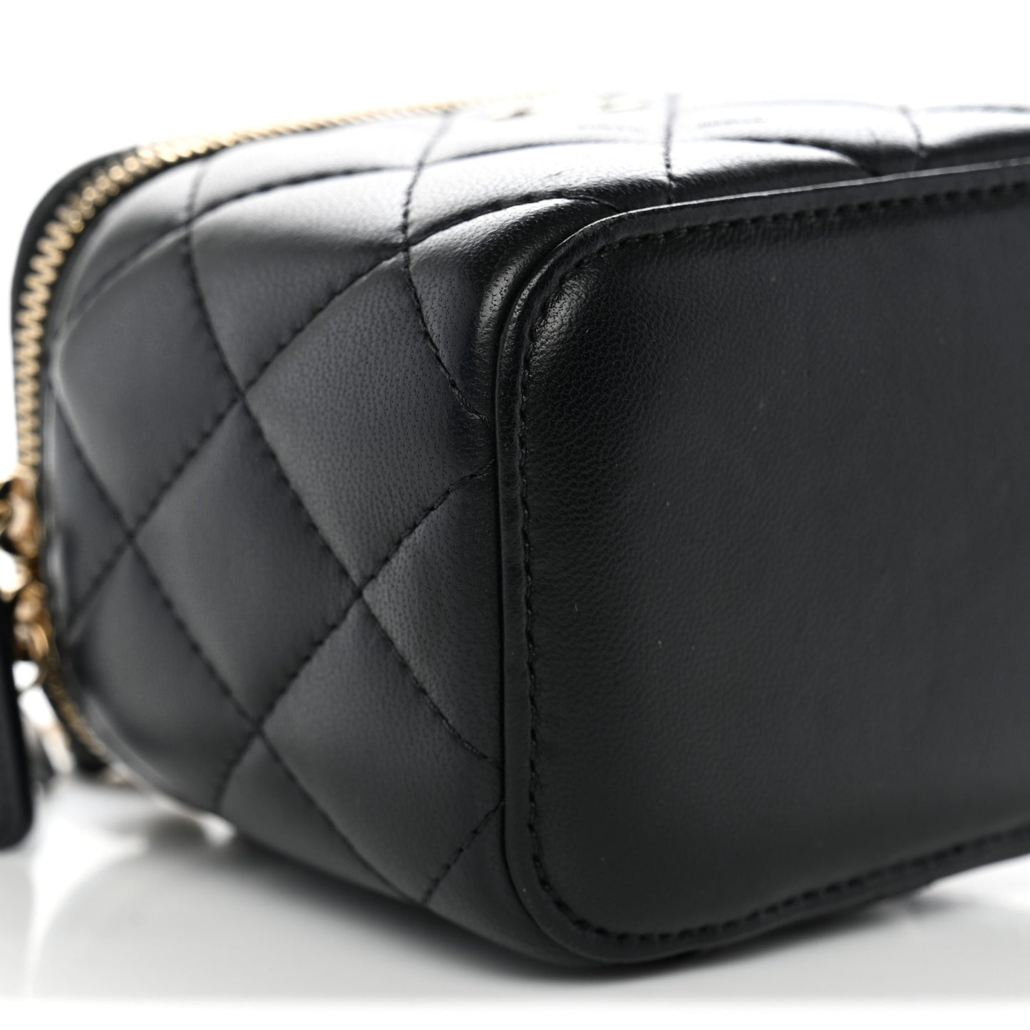 Lambskin Quilted Mini Vanity Case With Chain Black