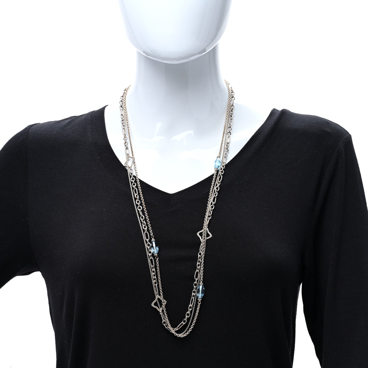 David Yurman Sterling Silver Diamond Blue Topaz Quatrefoil Long Necklace 3 of 4