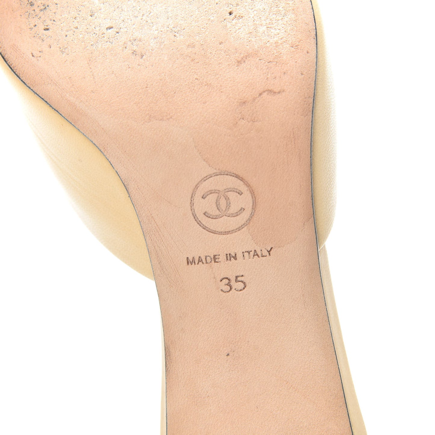 Lambskin Grosgrain Cap Toe CC Mules 35 Beige Black