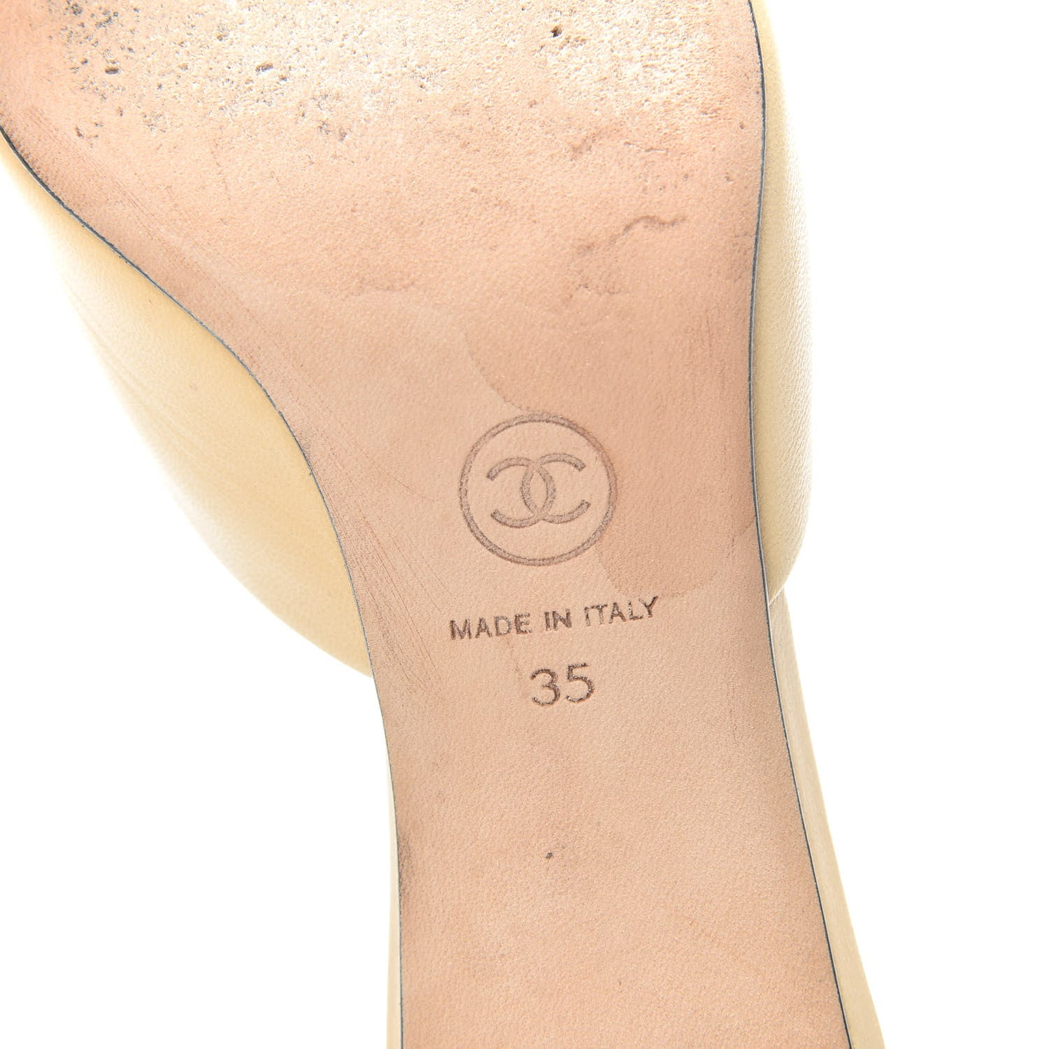Chanel Lambskin Grosgrain Cap Toe CC Mules 35 Beige Black 6 of 7
