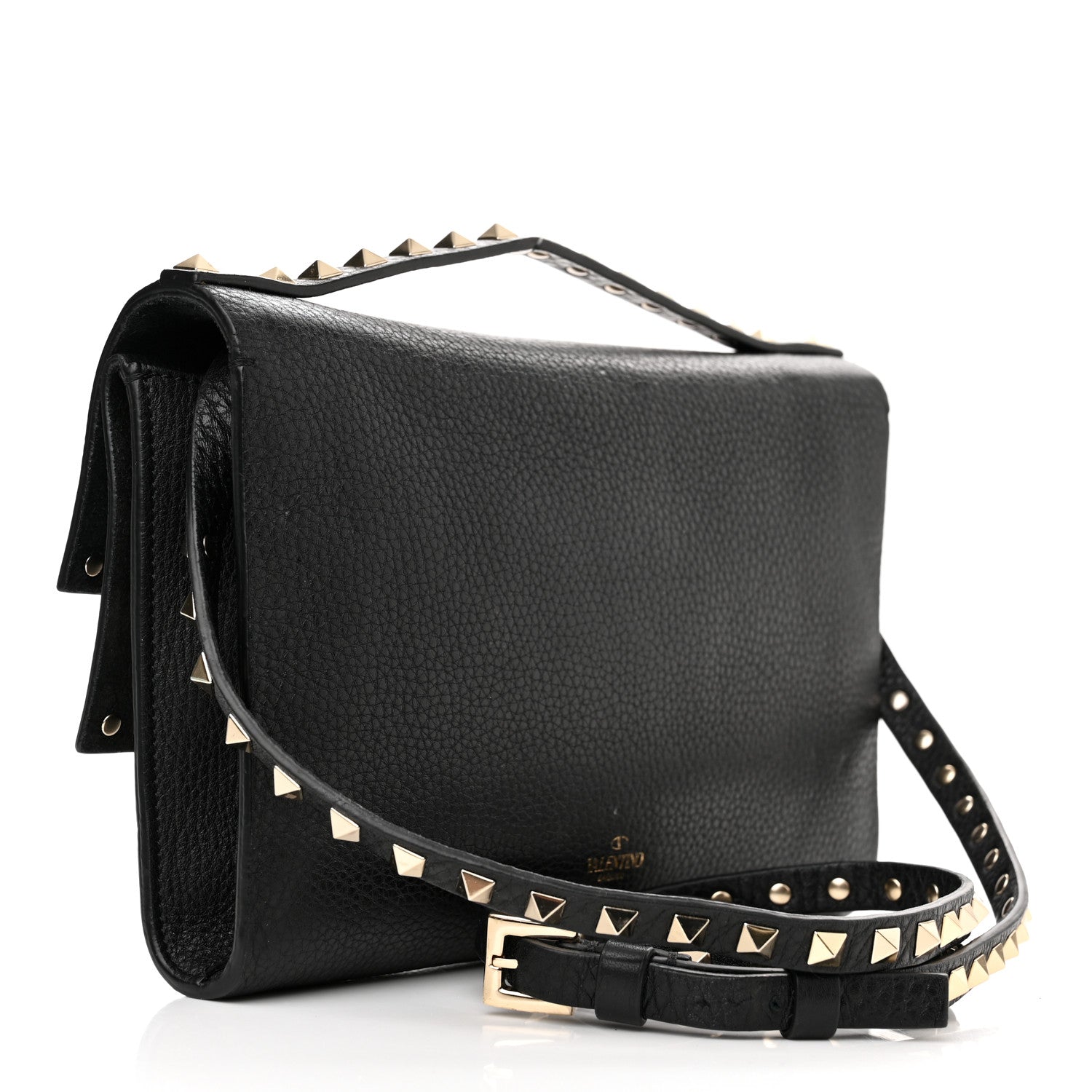 Valentino Garavani Pebbled Calfskin Rockstud Double Flap Crossbody Bag Black 3 of 14