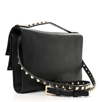 Valentino Garavani Pebbled Calfskin Rockstud Double Flap Crossbody Bag Black 3 of 14