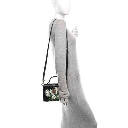 Dolce & Gabbana Plexiglass Calfskin Lizard Embossed Floral Box Bag Black 2 of 11